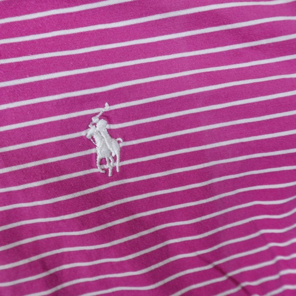 VTG Ralph Lauren Polo Shirt Mens L Pink White Stripe Pima Cotton Pony Logo Top